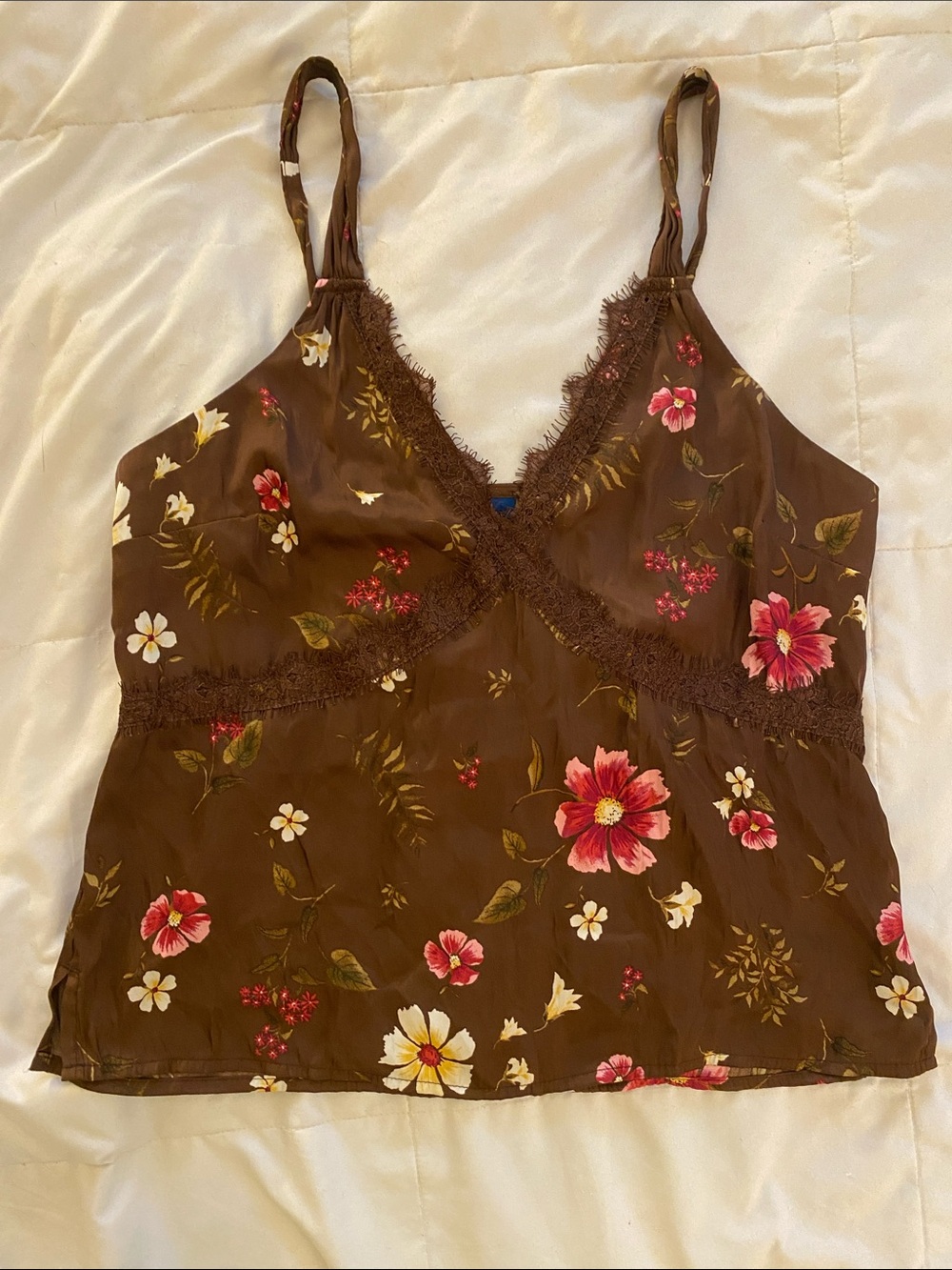 Old Navy Brown Floral Lace-Trim Camisole